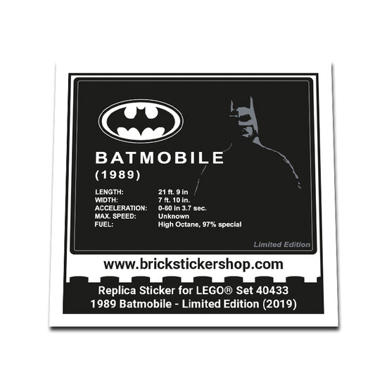 Replacement Sticker for Set 40433 - 1989 Batmobile - Limited Edition