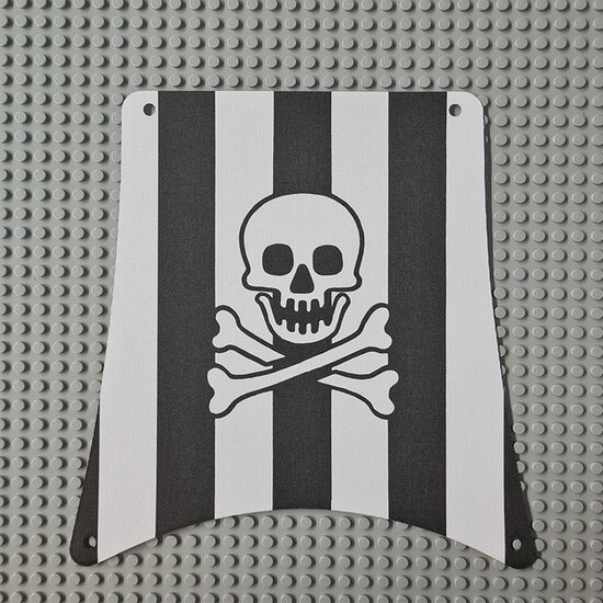 Replica Sailbb31 - Cloth Sail Square with Black Stripes, Skull and Crossbones Pattern