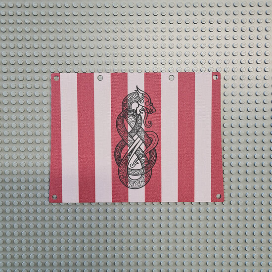 Custom Cloth - Striped Sail for Viking Longship With Vertical Serpent Emblem