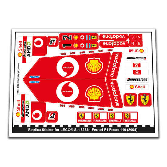 Replacement Sticker for Set 8386 - Ferrari F1 Racer 1:10