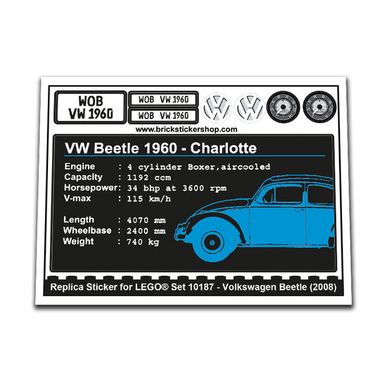 Replacement Sticker for Set 10187 - Volkswagen Beetle (VW Beetle)