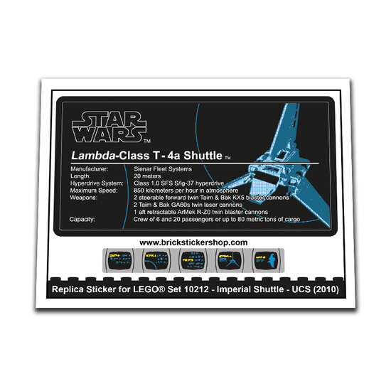 Replacement Sticker for Set 10212 - Imperial Shuttle - UCS