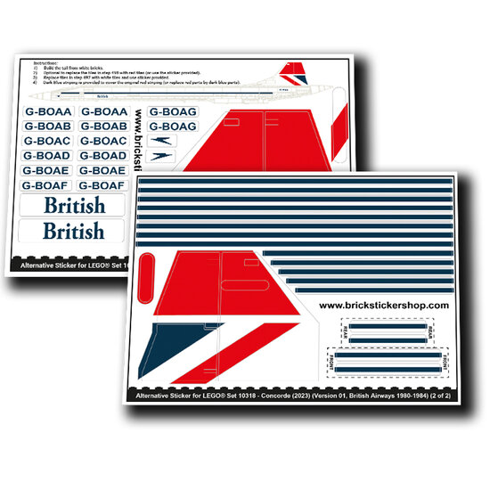 Alternative Sticker for Set 10318 - Concorde (Version 01, British Airways - 1980-1984)