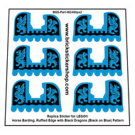 Horse Barding, Ruffled Edge with Black Dragons (Black on Blue) Pattern