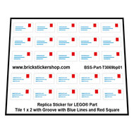 Tile 1 x 2 with Groove with Blue Lines and Red Square Pattern Sticker