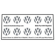 Precut Custom Stickers for Lego Round Tile 2 x 2 with VW Logo White Pattern