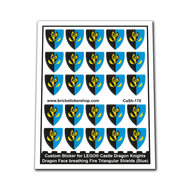 Custom Sticker - Dragon Face breathing Fire Triangular Shields (Blue)
