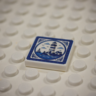 Printed Part - 2X2 Tile - Lighthouse with Blue Rim