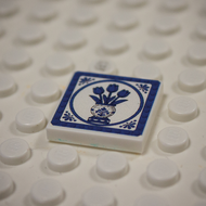 Printed Part - 2X2 Tile - Tulips in Vase with Blue Border