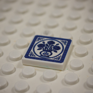 Printed Part - 2X2 Tile - Roses in Vase with Blue Rim
