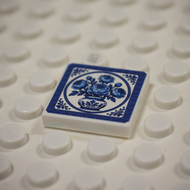 Printed Part - 2X2 Tile - Peony in Vase with Blue Rim