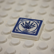 Printed Part - 2X2 Tile - Lavender in Vase with Blue Rim