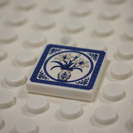 Printed Part - 2X2 Tile - Campanula in Vase with Blue Rim
