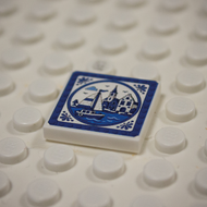 Printed Part - 2X2 Tile - Port city with Blue Rim