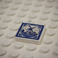 Printed Part - 2X2 Tile - Windmill with blue rim