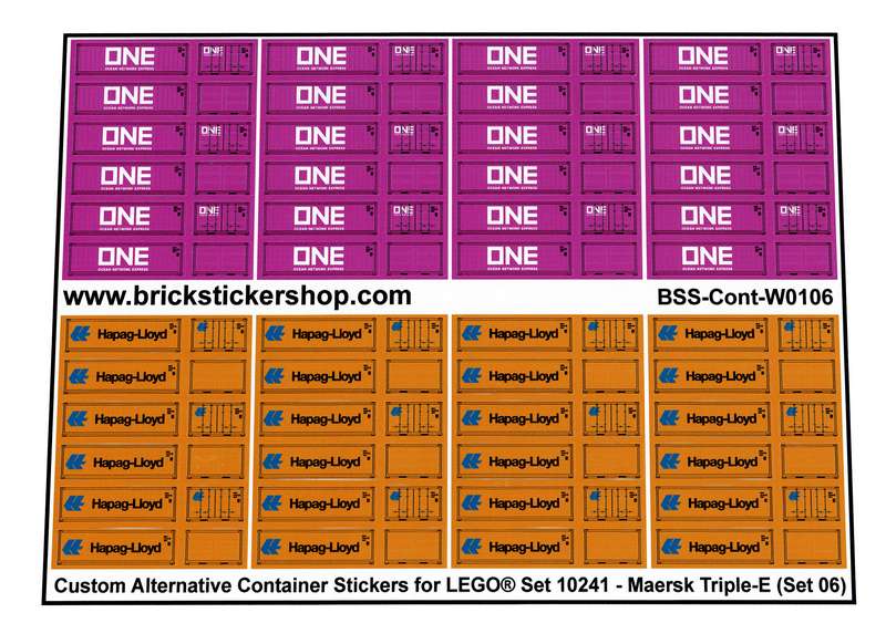 Custom Container Stickers voor LEGO set 10241 MAERSK Triple E Set 06