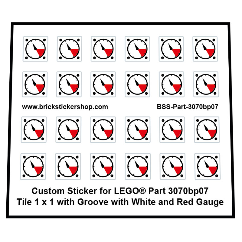 Precut Custom Stickers for Lego Round Tile 1 x 1 with Groove with White and Red Gauge