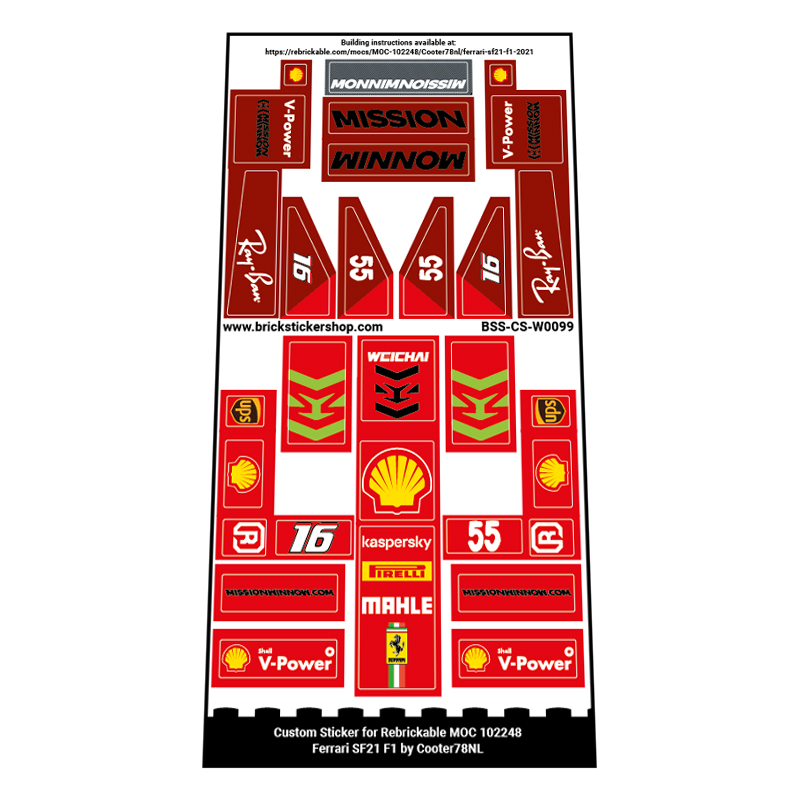 Custom Sticker for Rebrickable MOC 102248 - Ferrari SF21 F1 Designer:  Cooter78NL
