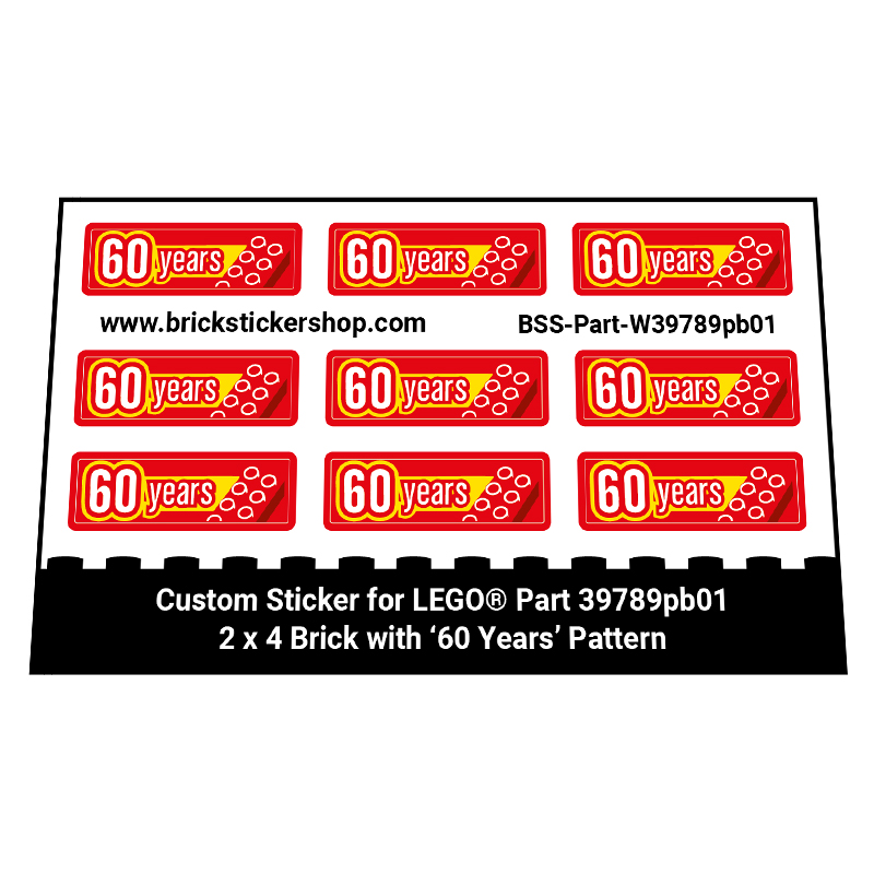 Stickers for Part 39789pb01 - 2 x 4 Brick with '60 Years' Pattern