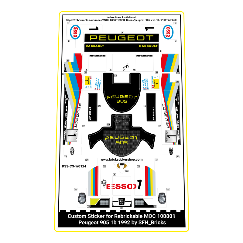 Sticker Sheet for Rebrickable MOC 108801 - Peugeot 905 1b 1992 by SFH_Bricks