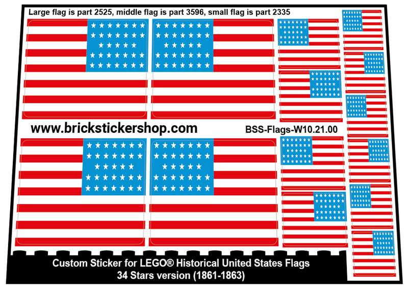 Custom Stickers for LEGO Flags - 34 Stars Version (1861-1863)