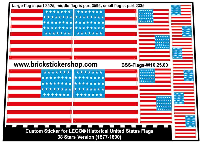 Custom Stickers for LEGO Flags - 38 Stars Version (1877-1890)
