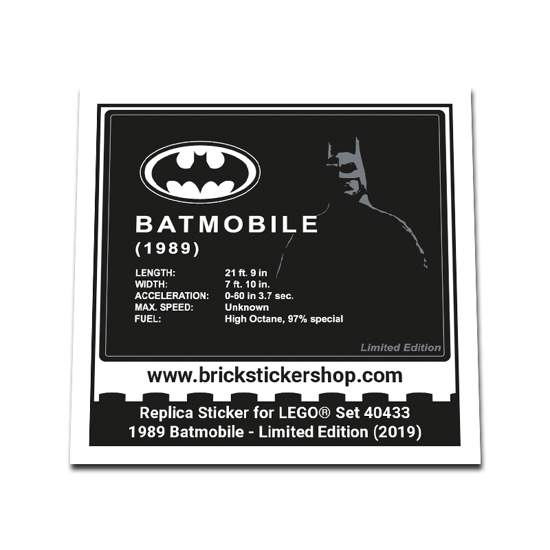 Replacement Sticker for Set 40433 - 1989 Batmobile - Limited Edition