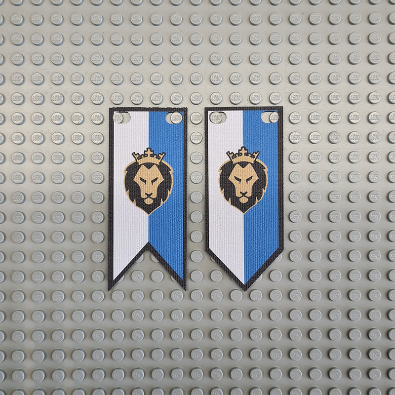 Custom Cloth - Banner with King's Knight Lion Head Emblem White & Blue