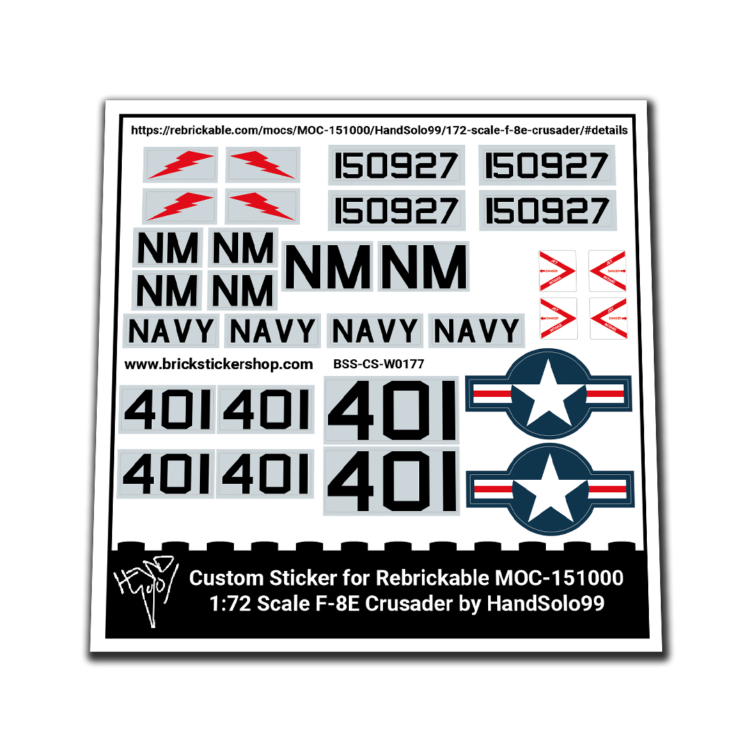 Custom Sticker - Rebrickable MOC-151000 1:72 Scale F-8E Crusader by HandSolo99