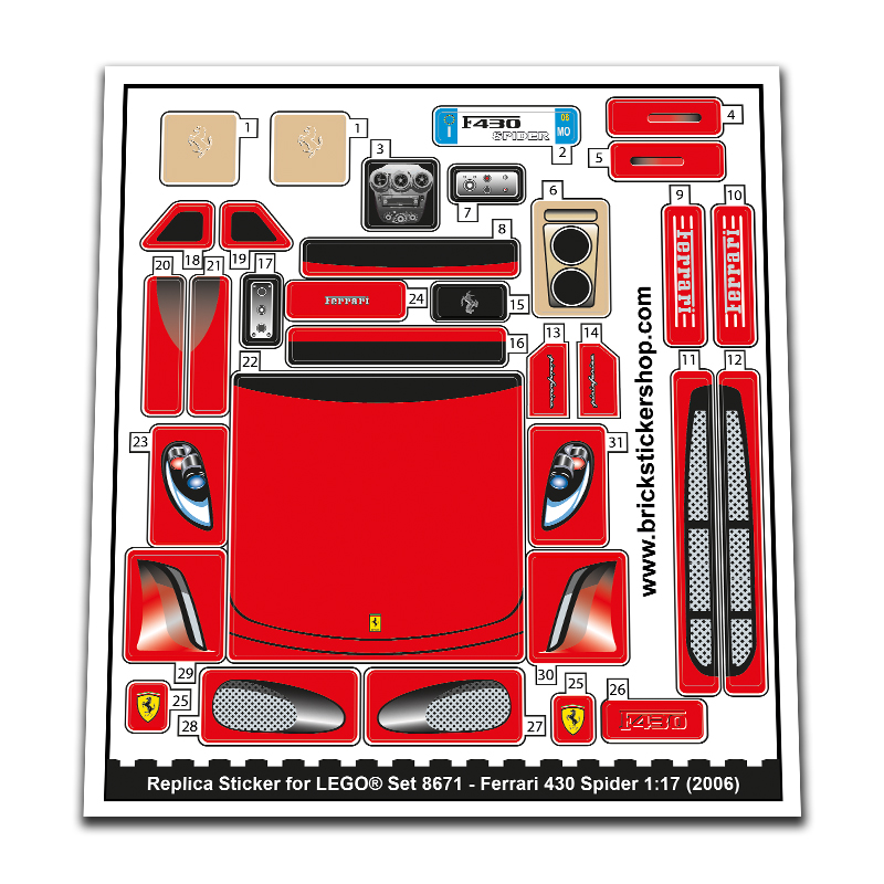 Replacement Sticker for Set 8671 - Ferrari 430 Spider 1:17