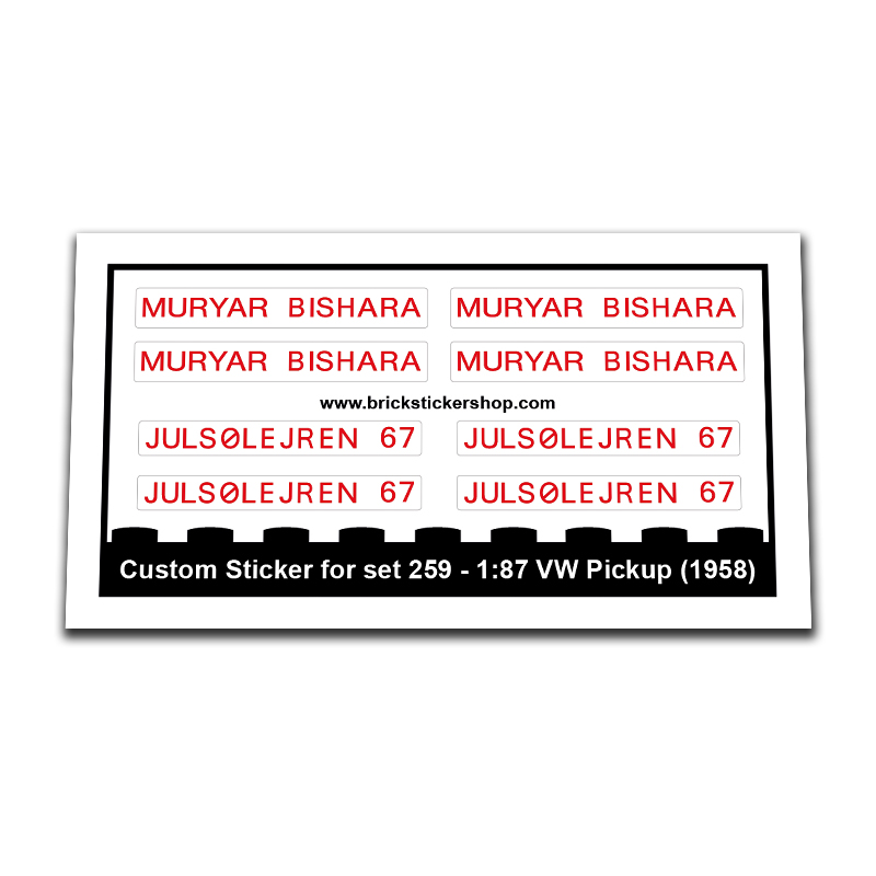 Replacement Sticker for Set 259 - 1:87 VW Pickup