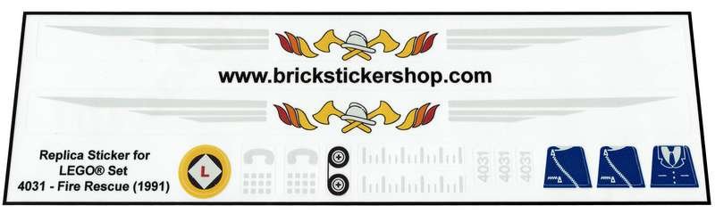 Fire Rescue Precut Custom Replacement Sticker for Lego Set 4031 1991 Fire Rescue Precut Custom Replacement Sticker for Lego Set 4031 1991