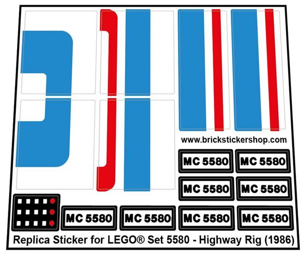 Precut Custom Replacement Stickers for Lego Set 5580 Highway Rig