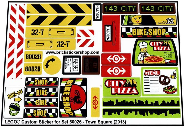 Precut Custom Replacement Stickers for Lego Set 60026 Town Square