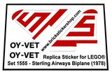 Precut Custom Replacement Stickers for Lego Set 1555 - Sterling Airways Biplane (1978)_