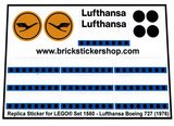 Precut Custom Replacement Stickers for Lego Set 1560 - Lufthansa Boeing 727 (1976)_