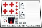 Precut Custom Replacement Stickers for Lego Set 6364 - Paramedic Unit (1980)_