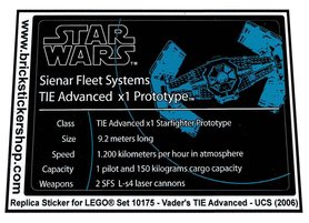 Replacement Sticker for Set 10175 - Vader's TIE Advanced - UCS