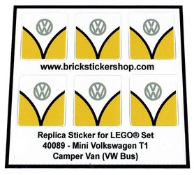 Precut Custom Replacement Stickers for Lego Set 40079 - Mini Volkswagen T1 Camper Bus (VW Bus - Yellow Version))