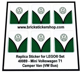 Precut Custom Replacement Stickers for Lego Set 40079 - Mini Volkswagen T1 Camper Bus (VW Bus - Green Version))