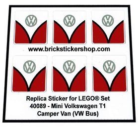 Precut Custom Replacement Stickers for Lego Set 40079 - Mini Volkswagen T1 Camper Bus (VW Bus - Red Version))
