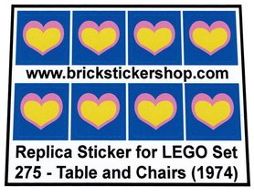 Precut Custom Replacement Stickers for Lego Set 275 - Table and Chairs (1974)