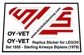 Precut Custom Replacement Stickers voor Lego Set 1555 - Sterling Airways Biplane (1978)