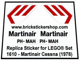 Precut Custom Replacement Stickers voor Lego Set 1610 - Martinair Cessna (1978)