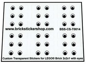 Custom Transparante Stickers voor LEGO® Brick 2x2x1 met Ogen
