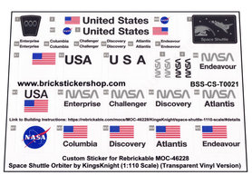 Precut Custom Replacement Stickers for Lego Space Shuttle Orbiter Rebrickable MOC-46228 (transparant)