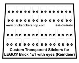 Custom Transparante Stickers voor LEGO Brick 1x1 with eyes (Reindeer)