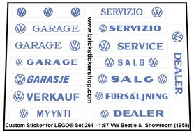 Precut Custom Replacement Stickers for Lego Set 261 - 1-87 VW Beetle & Showroom (1958)