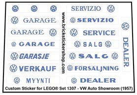 Precut Custom Replacement Stickers voor Lego Set 1307 - VW Auto Showroom (1958)