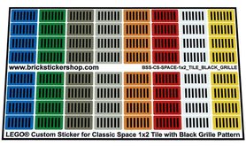 Lego Custom Stickers for Classic Space Tiles 1x2 with Black Grille